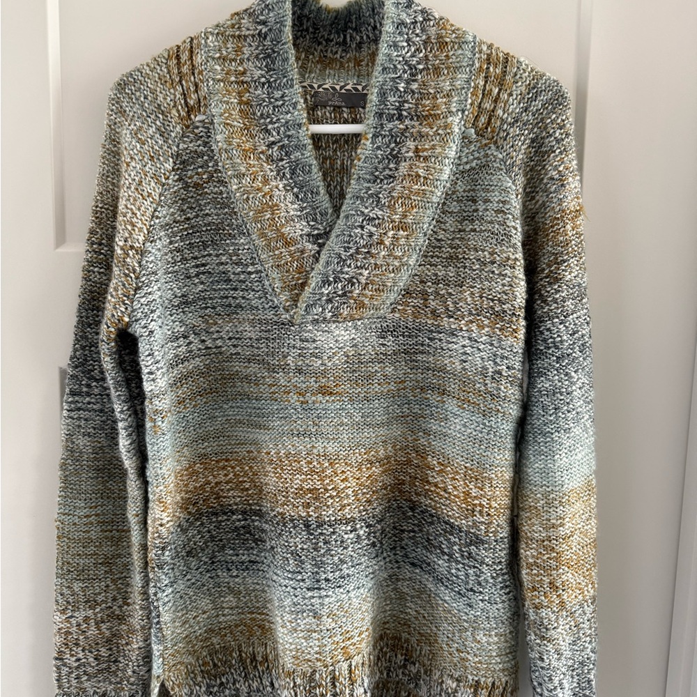 Prana Blue V-Neck Sweater Cozy Knit